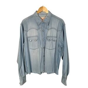 Scully Womans L Western Vintage Denim Shirt Snap Front Jean Cotton Light Wash